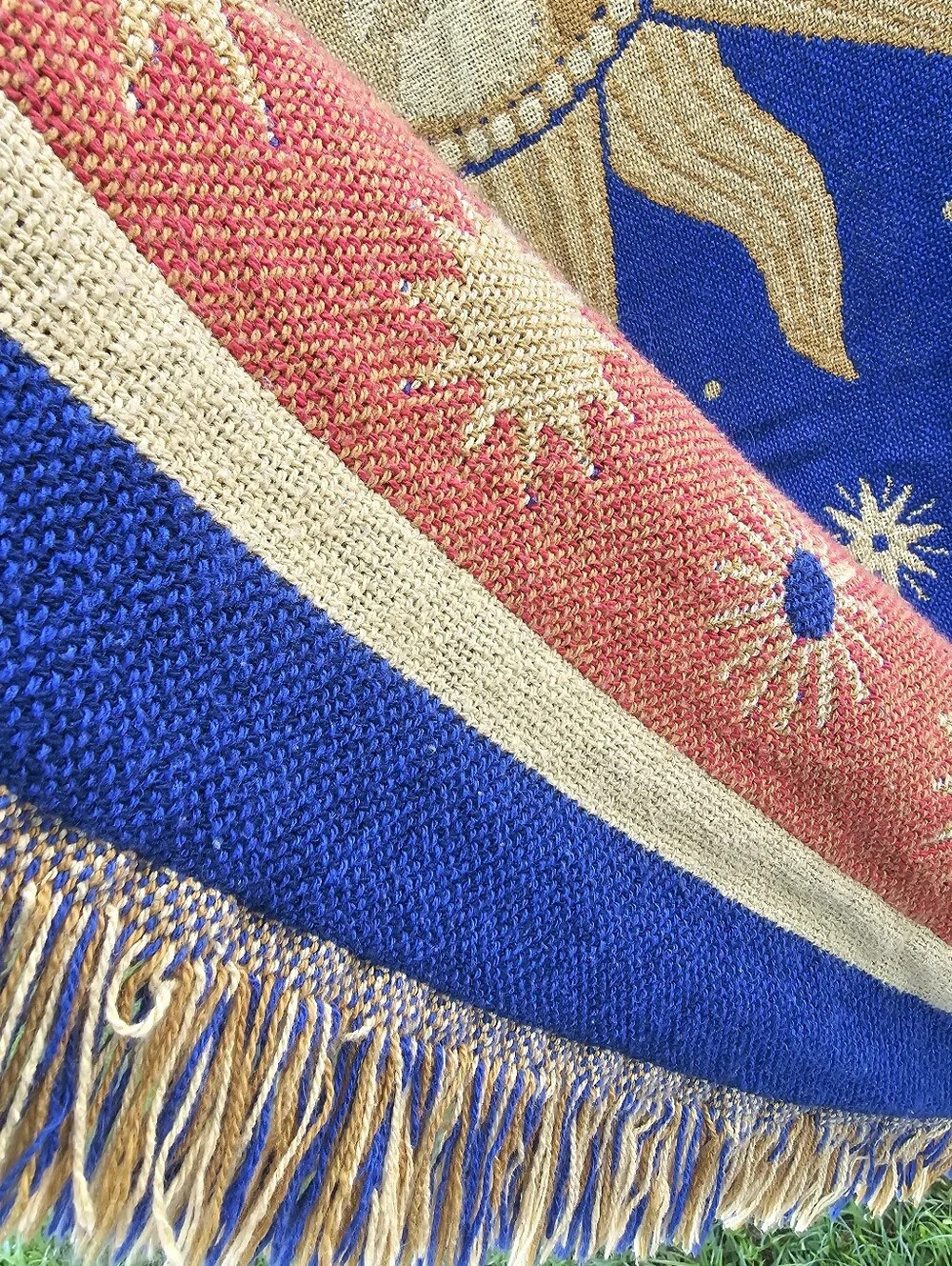 Vintage Sun & Stars Woven Tapestry Throw Blanket 90s Reversible